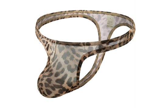 Men's Underwear Leopard Mesh T-back Low Waist thong Briefs