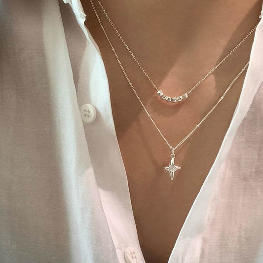 Double Layer Stainless Steel Opal Cross Double-layer Necklace For Women Girls New Trend Neck Chain Rustproof Jewelry Party Gift - Velora