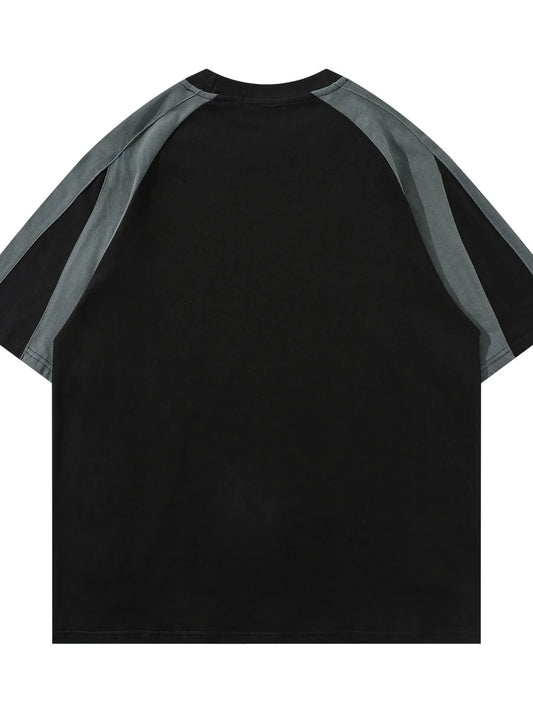 Men's Contrast Letter Round Neck Oversize T-Shirt - Velora