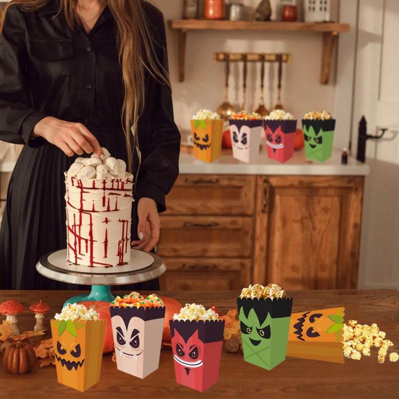 12 Pieces Halloween Popcorn Box Halloween Party Favor Snack Treat Boxes Candy Cookie Container Decorations Gifts For Popcorn Sales Halloween Party Favor Supplies - Velora