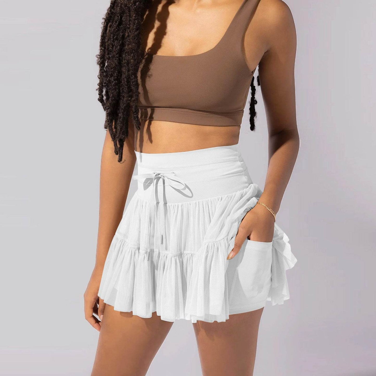 High Waist Dress Lace-up Sports Skirt With Anti-exposure Safety Pants Summer Fashion Pleated Skirt Womens Clothing - Velora
