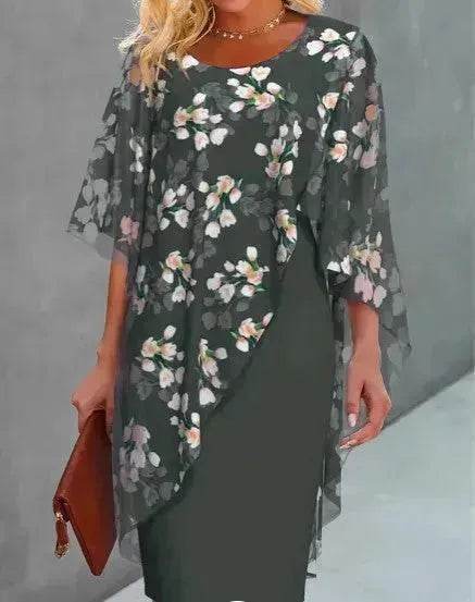 Printed Floral Chiffon Fashion Straight Cut Modest Dress