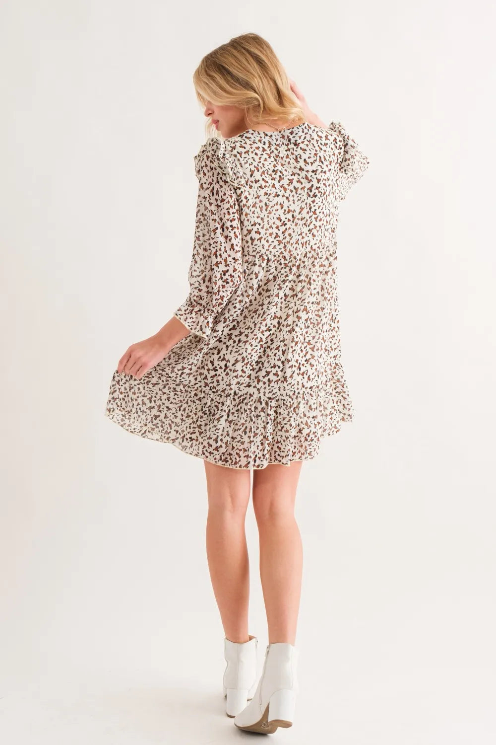 And The Why Leopard Ruffle Hem Woven Mini Dress - Velora