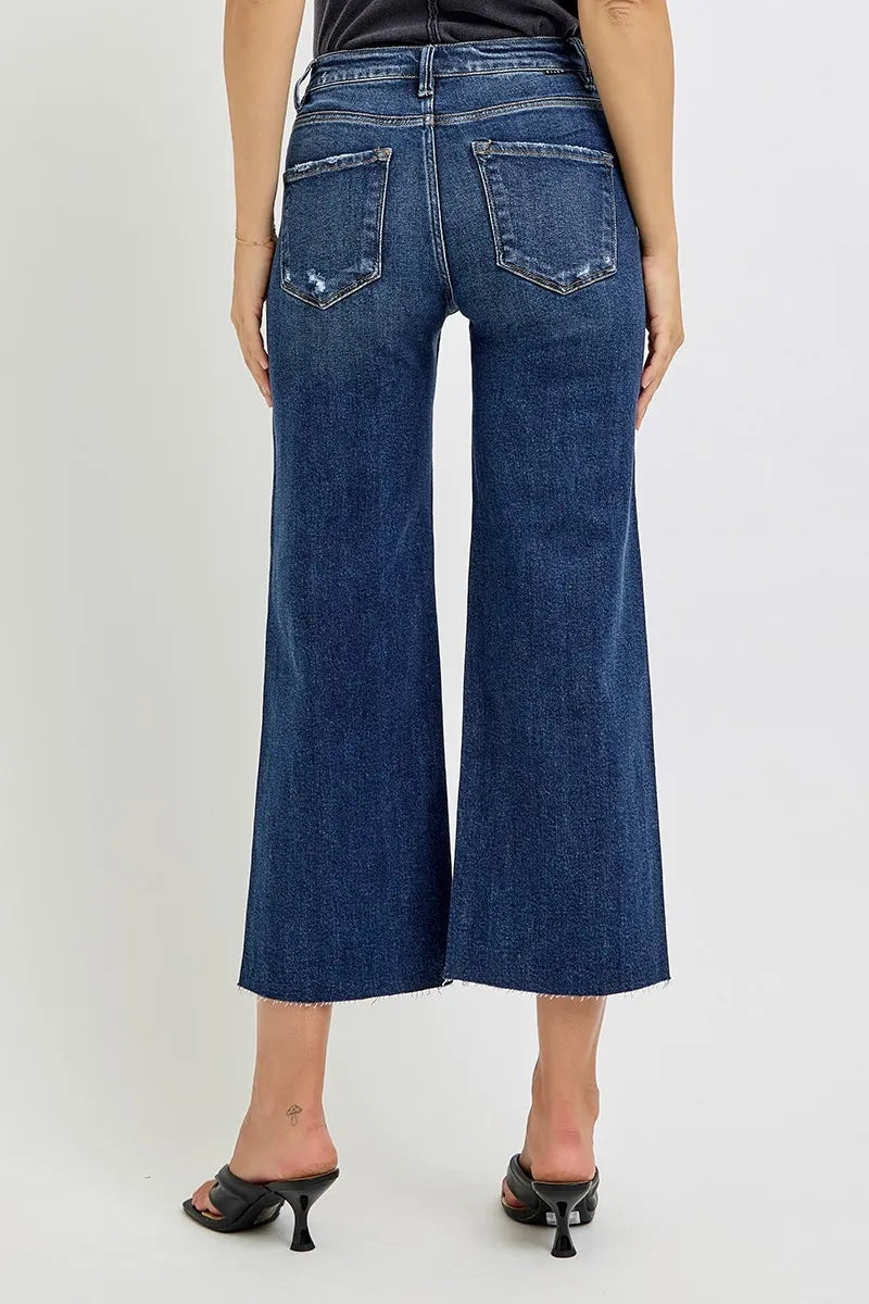 RISEN Full Size High Rise Crop Wide Button Up Jeans Plus Size - Velora