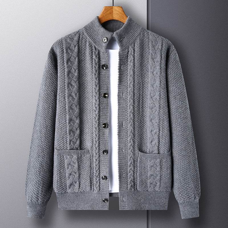 New Single-breasted Sweater With Pockets Fashion Jacquard Loose-fitting Cardigan Men Clothing - Velora
