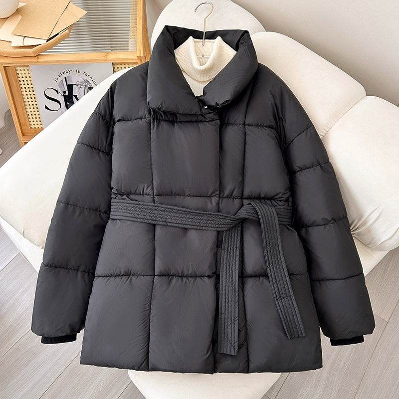 Warm Lapel Plaid Coat With Belt Design Fashion Casual Thick Jacket Fall And Winter Women's Clothing - Velora