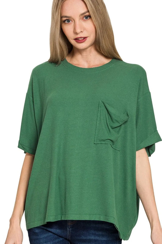 Zenana Oversized Ribbed Round Neck Short Sleeve Tee - Velora