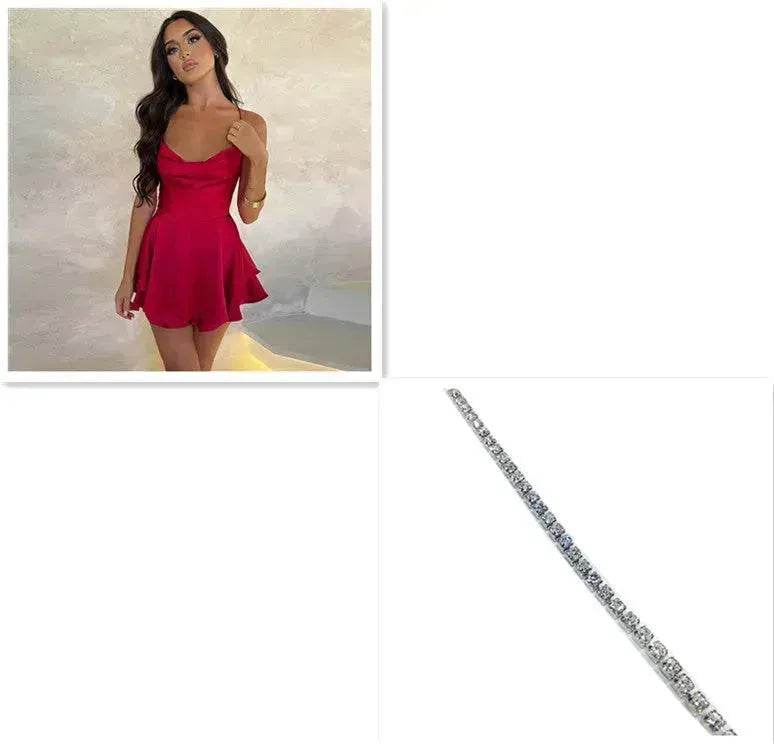 Elegant Chic Skirt Dress For Women Elegant Slim Strap Satin Backless Lace Up Ladies Party Mini Skater Dress - Velora