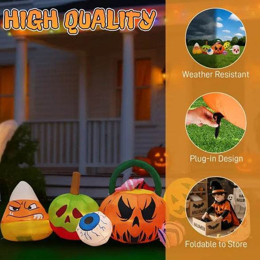 8FT Long Halloween Inflatables Pumpkins Eyeball Candy Outdoor Decorations, Blow Up Yard Decoration With Built-in LEDs Lighted For Lawn Garden Outside Indoor Decor - Velora
