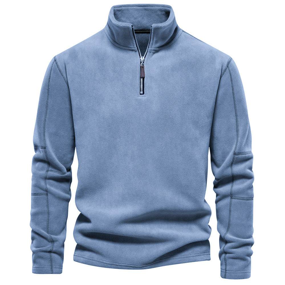 Fashion Personality Stand-collar Zippered Sweatshirt With Fleece Winter Casual Pullover Top Men's Clothing - Velora