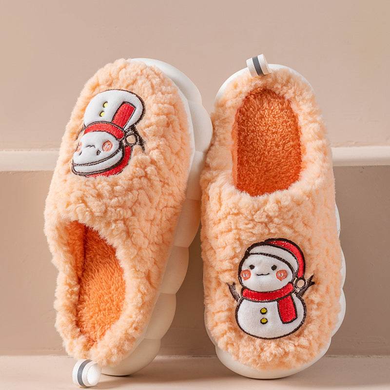 Cute Snowman Slippers Winter Indoor Household Warm Plush Thick-Soled Anti-slip Couple Home Slipper Soft Floor Bedroom House Shoes - Velora
