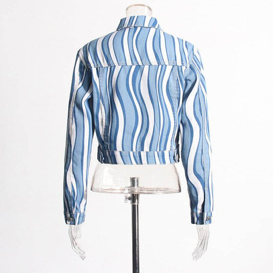 Personality Wave Denim Suit Female - Velora