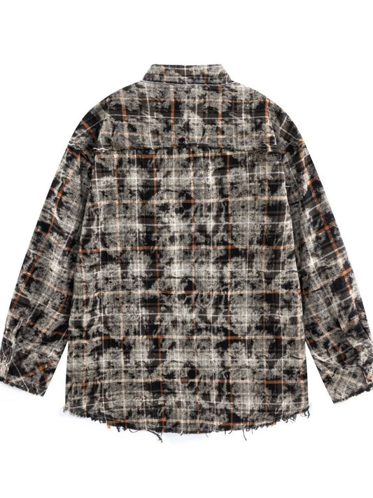 Men's Plaid Flannel Shirt with Raw Edge Details - Velora