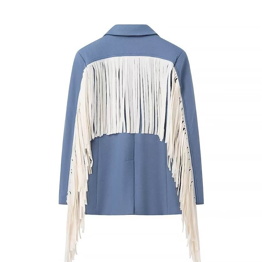 Women's Square Collar Tassel Blazer - Velora