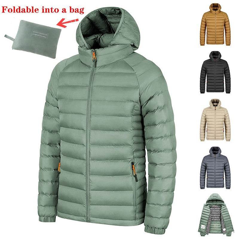 Winter Lightweight Hooded Coat With Pockets Fashion Warm Portable Zipper Jacket For Men Clothing Solid Color Outerwear Tops - Velora