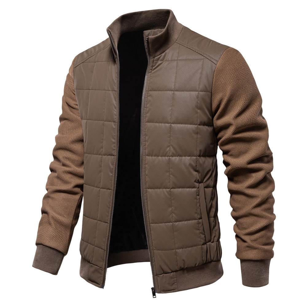 Fashion Stitching Coat Winter Personality Stand Collar Zipper Jacket Men's Clothing - Velora