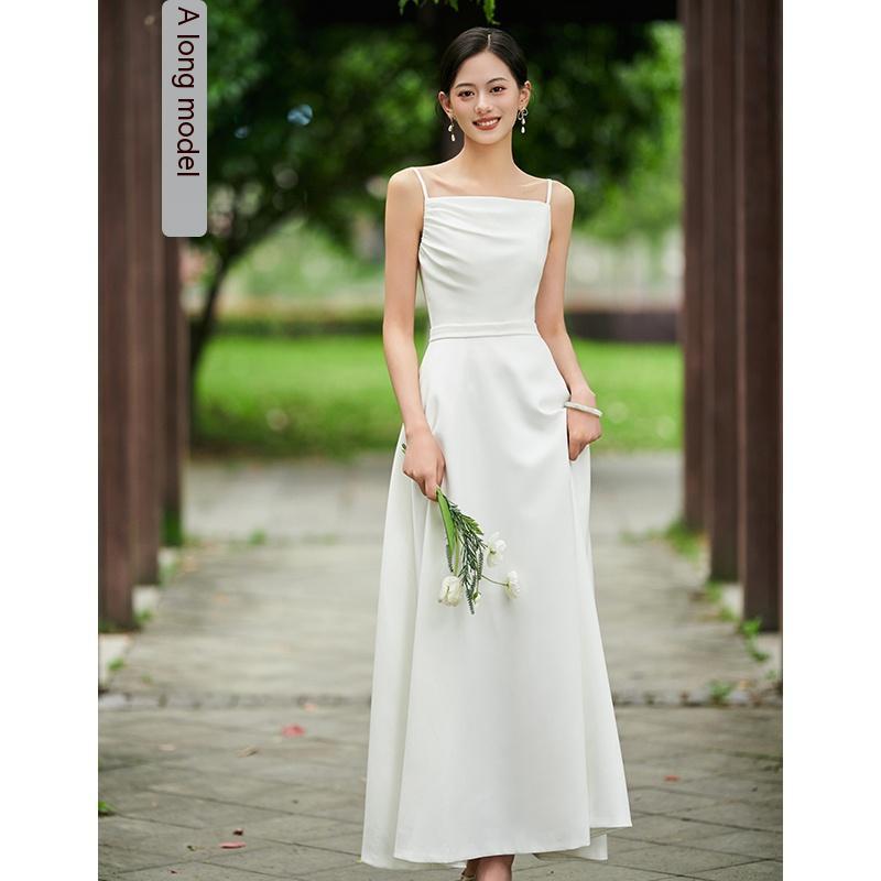 White Bridesmaid Dress Senior Dress Daily Style Formal Dress