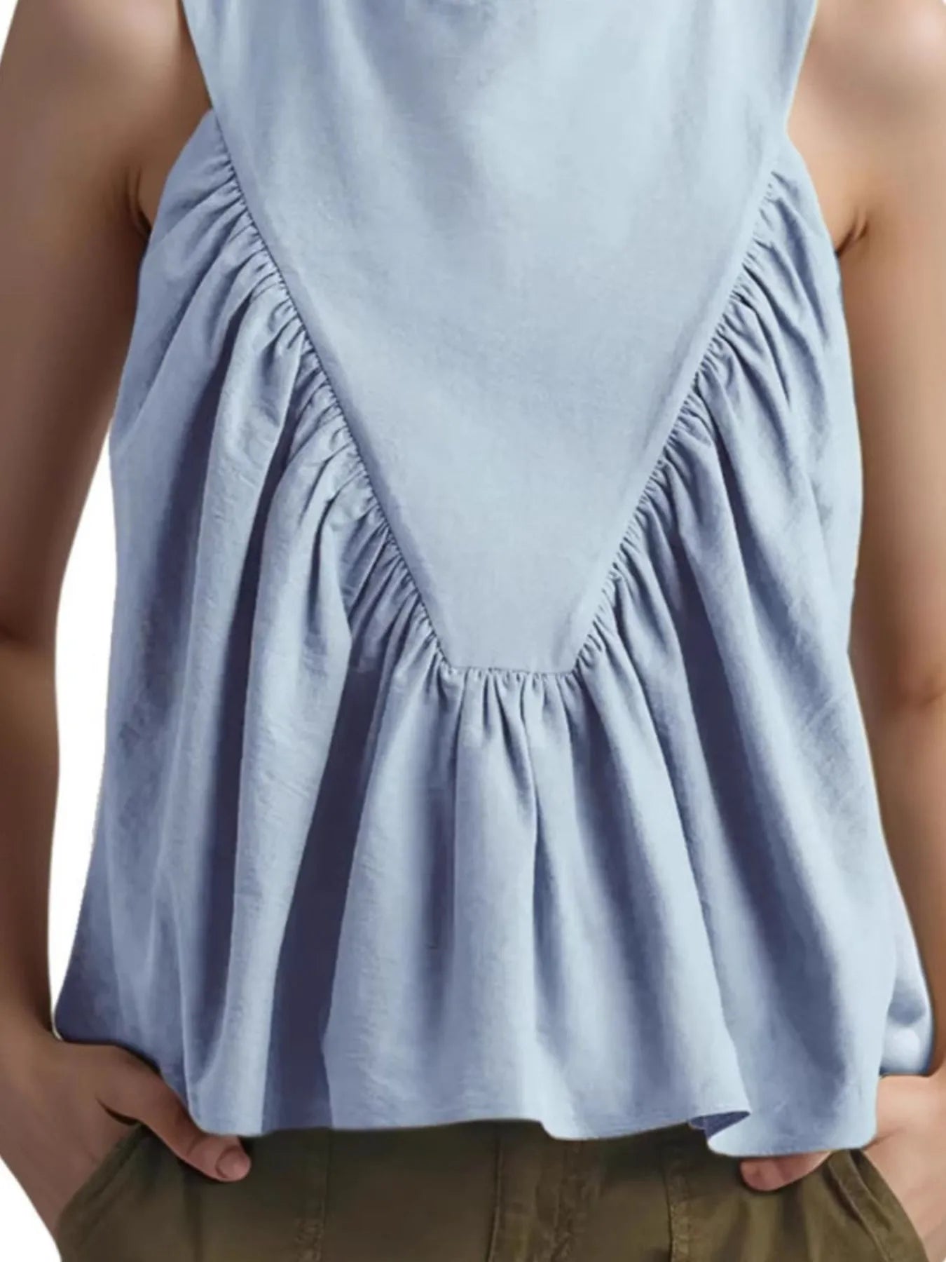 Ruched Round Neck Tank Top - Velora