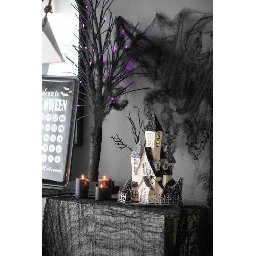 10x8.3x13.5 Cardboard Lighted Haunted House, Black Beige Tabletop Holiday Halloween Decor, Battery Powered - Velora