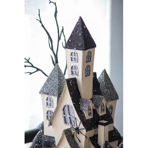 10x8.3x13.5 Cardboard Lighted Haunted House, Black Beige Tabletop Holiday Halloween Decor, Battery Powered - Velora