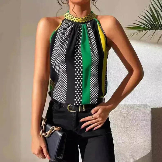 Women's Polka Dot Top Halter Neck â Classy & Elegant Style - Velora