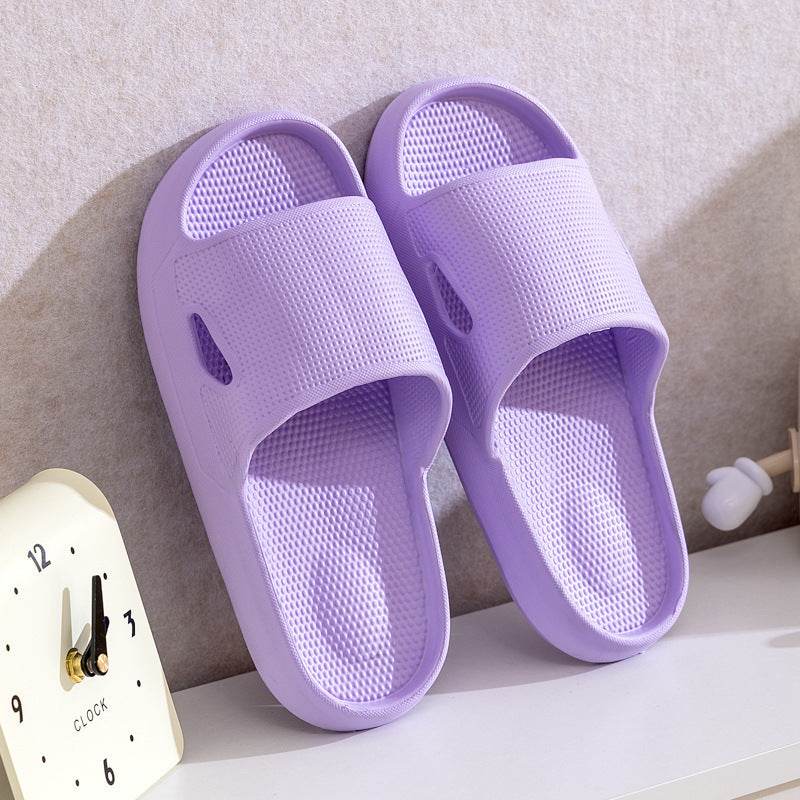 Solid Color Thick Bottom Home Slippers Summer Non-slip Floor Bathroom Slipper Women Men Couples Shoes - Velora