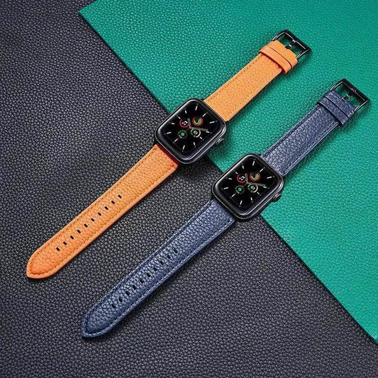 Suitable For Iwatch SE Strap Lychee Pattern Oil Wax Leather Strap New Silicone Leather Strap - Velora