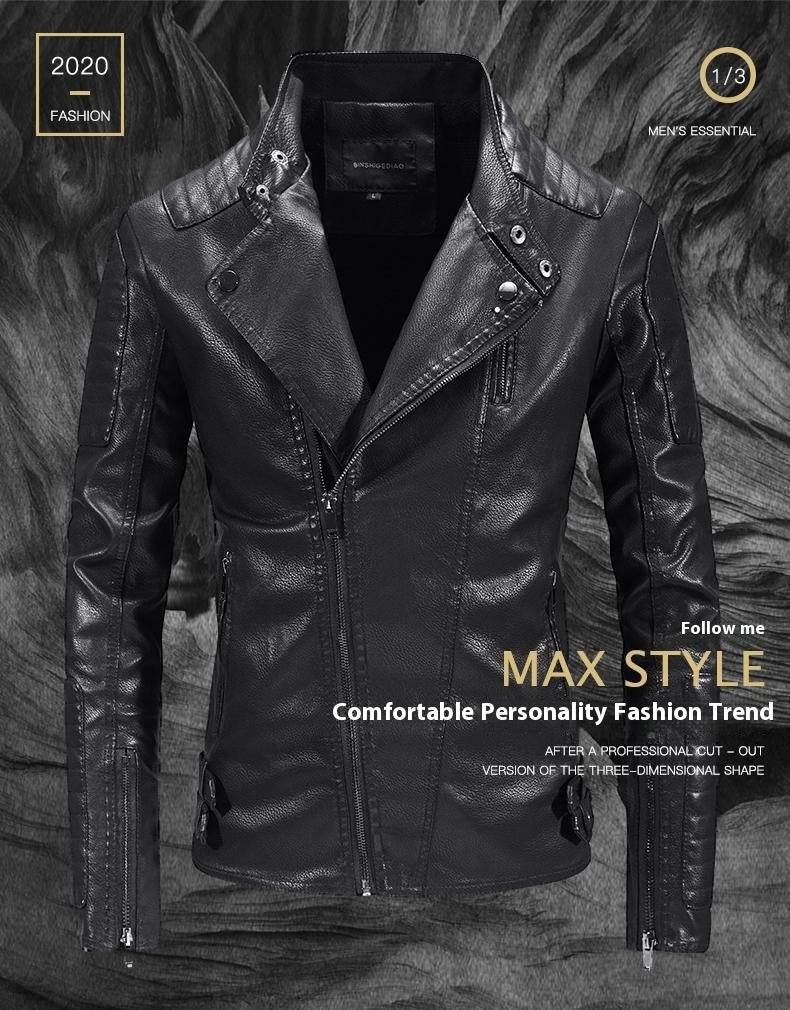 Trendy Leather Jacket Men's Fleece-lined PU Jacket - Velora