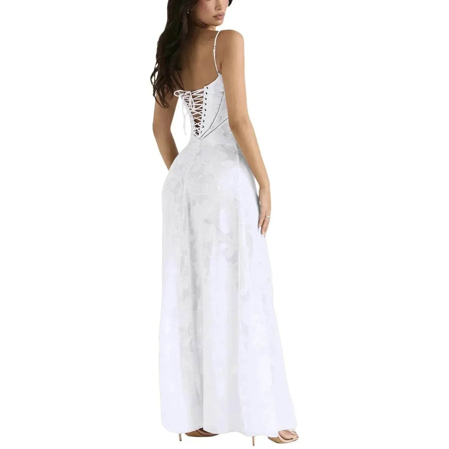 Fashion Suspender Lace Long Dress Summer Strapless Collar Elegant Evening Dresses For Women - Velora