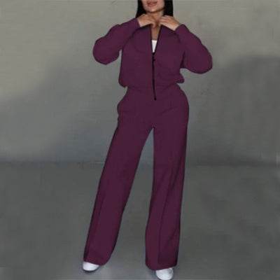 Women's Sports Suits Zipper Jacket And Wide Leg Pants Two-piece Set - Velora