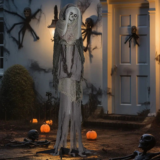 74inch Life Size Outdoor Halloween Decorations Skeleton Witch, Sound And Motion Activated Animated Prop Animatronic Decor With Light Up Eyes, Spooky Sound EX-STOCK Canada