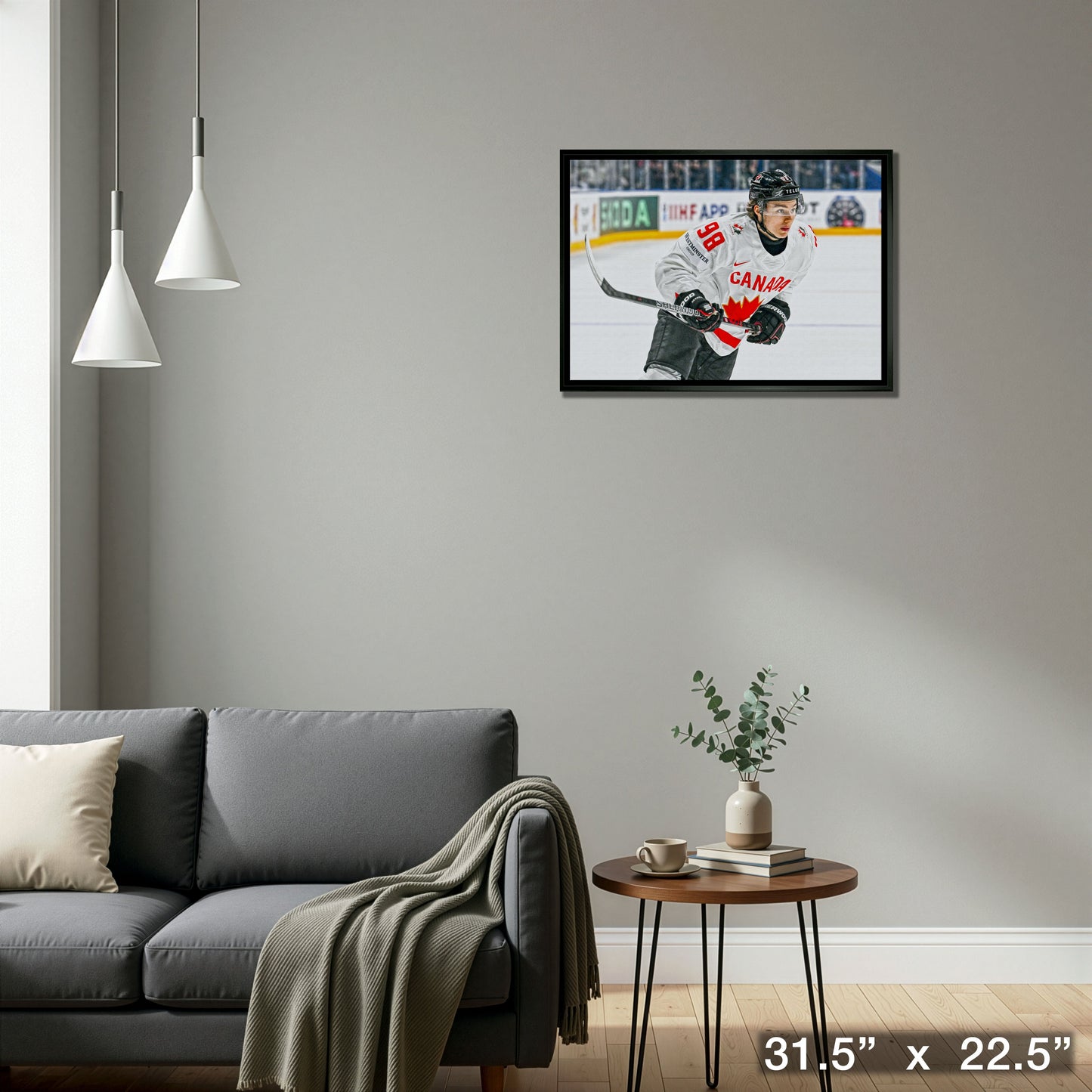 Connor Bedard 20x29 Framed Canvas Canada White Action-H