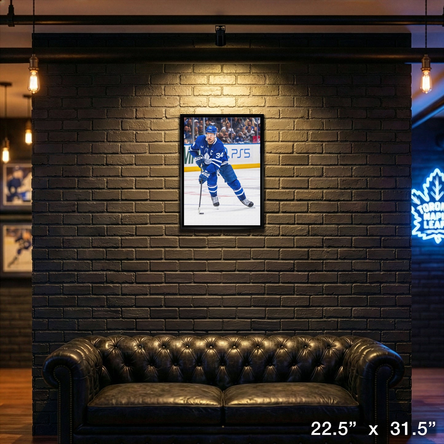 Auston Matthews 20x29 Unsigned Framed Canvas Maple Leafs Action-V