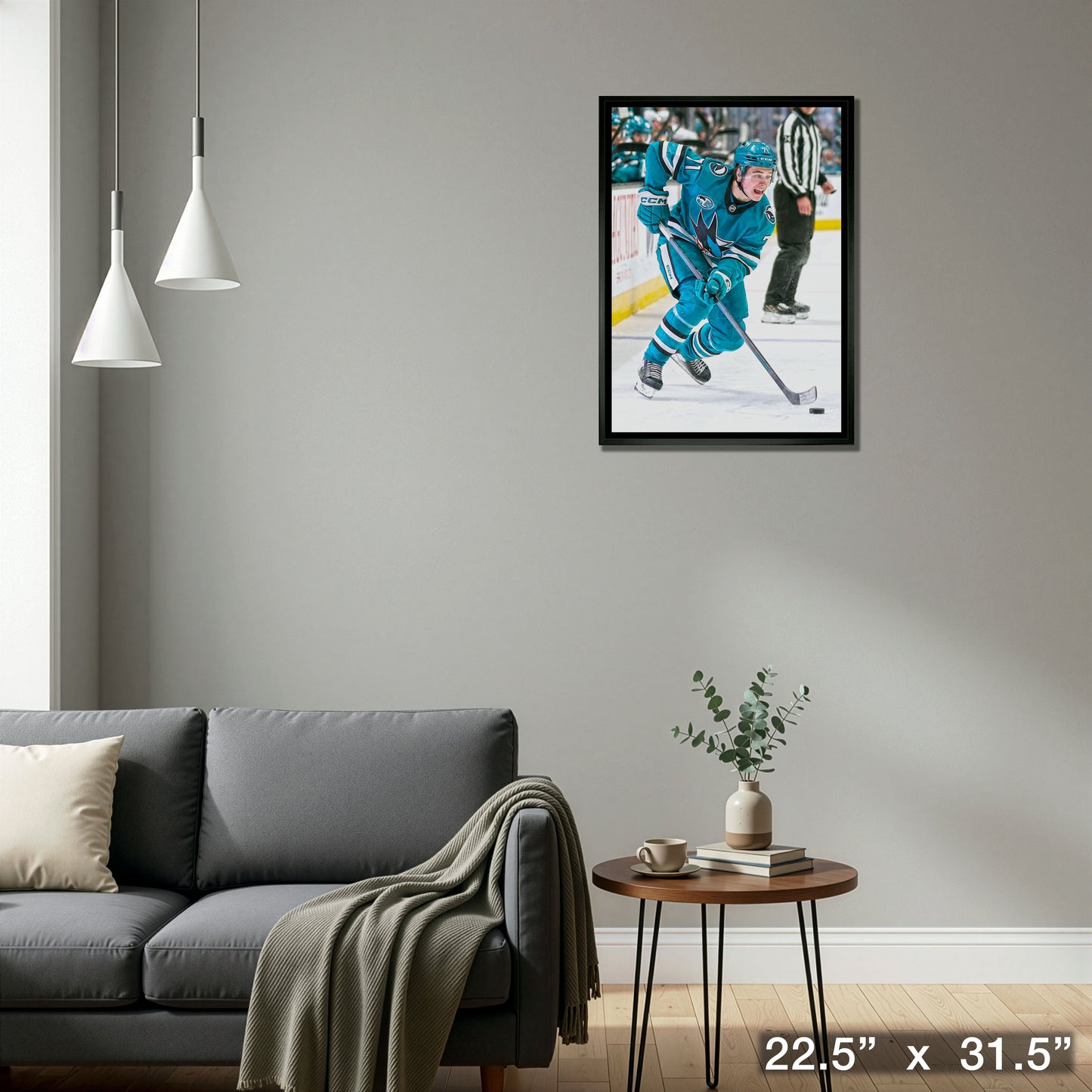 Macklin Celebrini 20x29 Framed Canvas San Jose Sharks