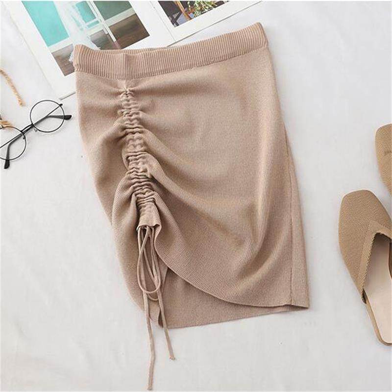 Hot Girl Hip Skirt Design High Waist With Straps Stretch Knitted Women's Mini Drawstring Split Skirt - Velora