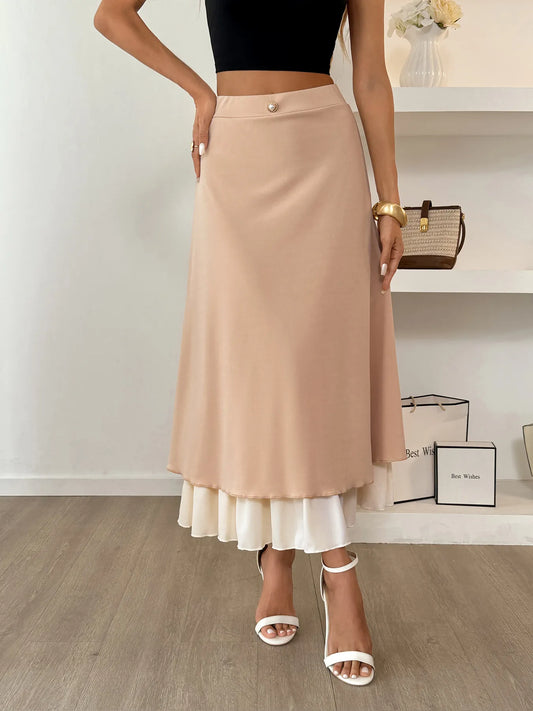 Layered Midi Skirt with Contrast Hem Detail - Velora