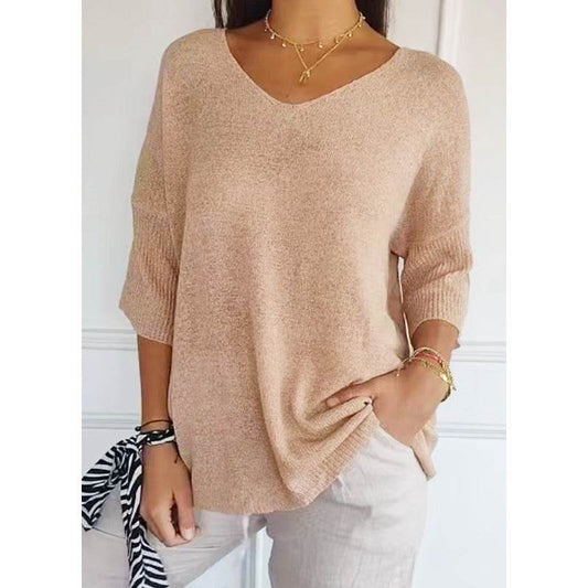 Solid Long Sleeve Sweater Slimming V-neckline Knitwear Women's Bottoming Shirt - Velora