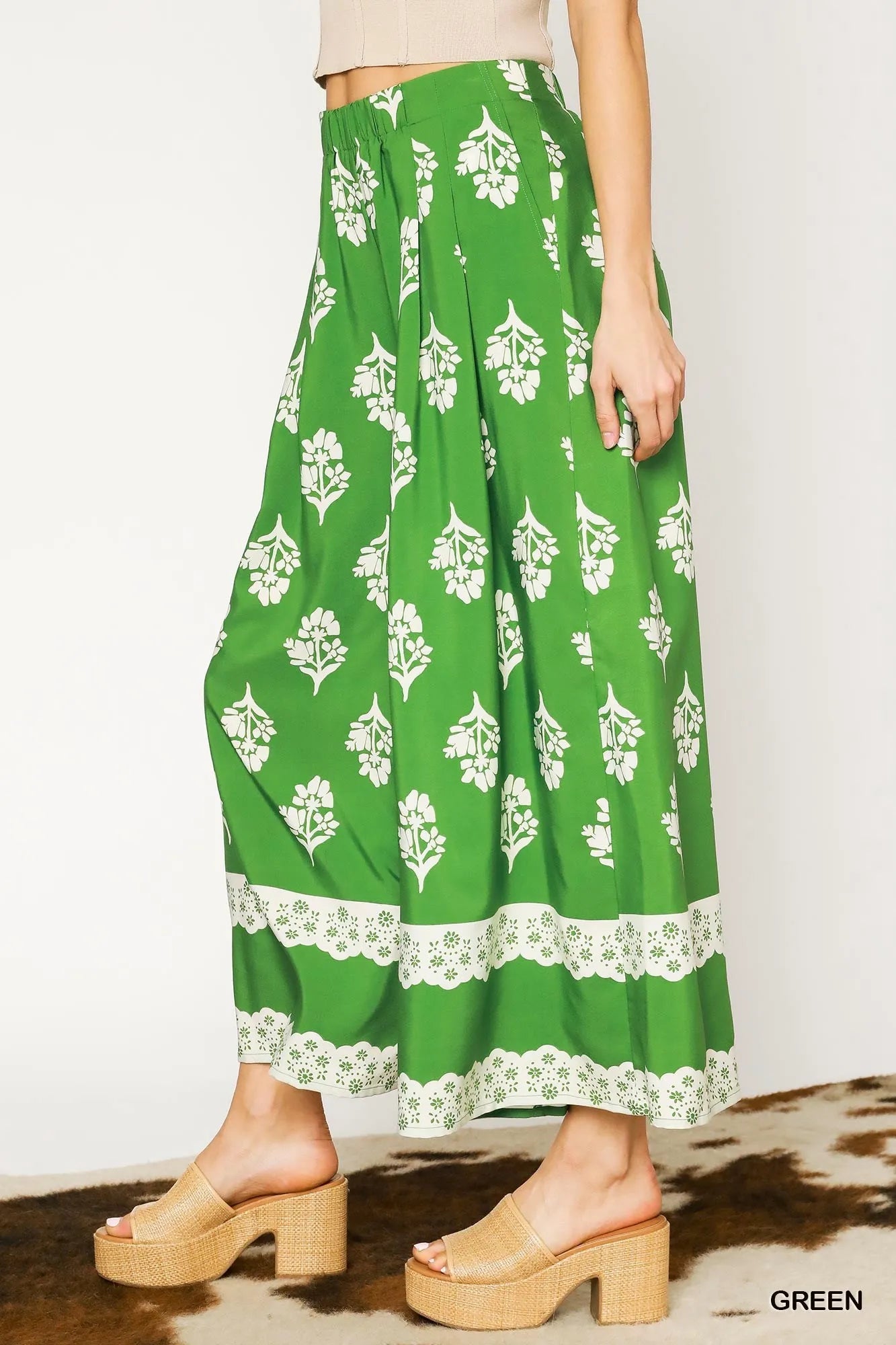 Umgee Floral Pleated Wide-Leg Pants - Velora