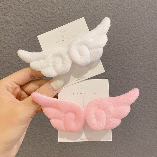 Little Girl Bang Clip Cute Plush Hair Accessories Angel Wings A Pair Of Hairclips - Velora