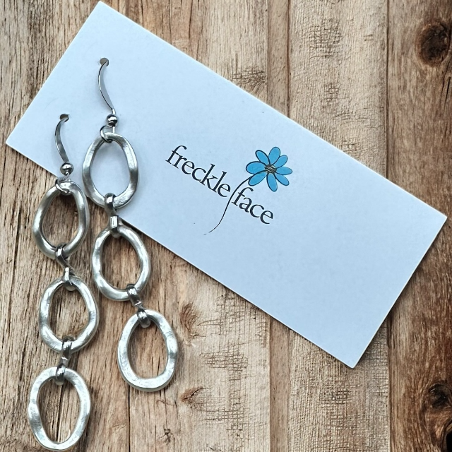 Wavy Hoop Drop Earrings – Matte Silver Asymmetrical Hoops, Hypoallergenic - Velora