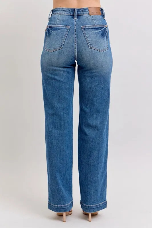 Judy Blue Full Size High Waist Contrast Thread Straight Plus Size - Velora