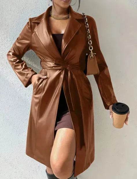 Fashionable Longline leather overcoat Jacket for women - Velora