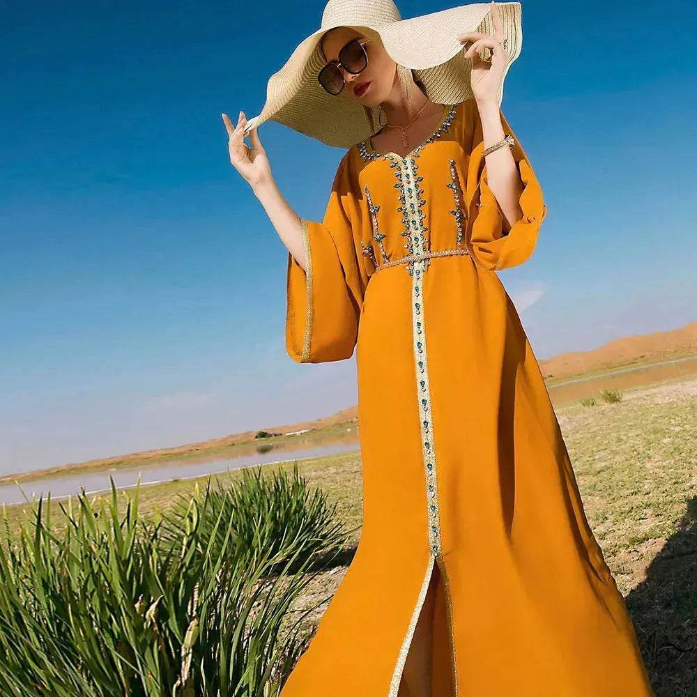 Luxury Hand-stitched Diamond Sleeve Dress Middle East Dubai Abaya Dress Fancy Summer Abaya Turkey Embellished Abaya dress - Velora