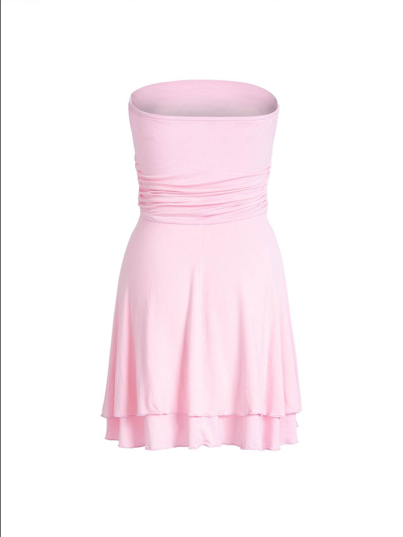 Y2K Tube-top Short Dress Summer Sexy Pleated Tight Dresses For Womens Clothing - Velora
