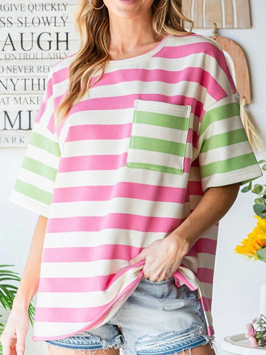 Striped Oversized Short Sleeve T-Shirt - Velora