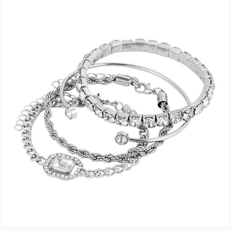 Fashion Jewelry 4 Pcs Crystal Bracelet Set Bohemian Design For Women Vintage Luxury Twisted Cuff Chains Armband Jewelry Accessories - Velora