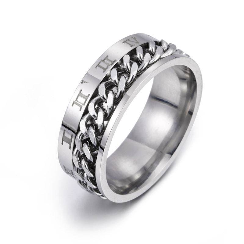 Roman Letter Rotatable Chain Rings Men Digital Titanium Steel RingFor Couple High Quality Multifunctional Bottle Opener Ring Spinner Jewelry Punk Gifts - Velora