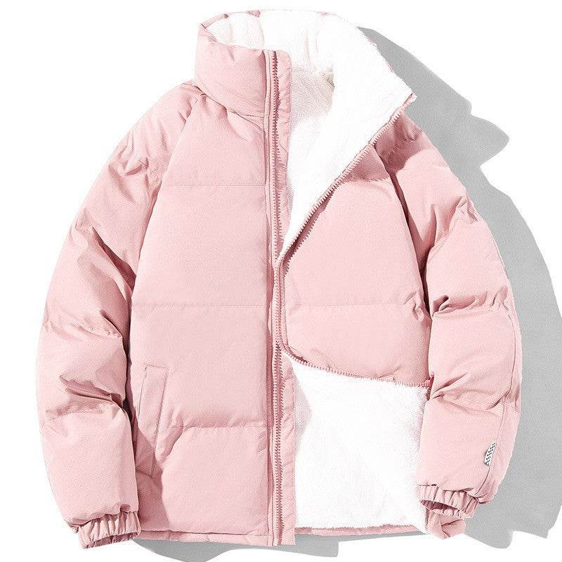 Couples Stand-up Collar Coat With Pockets Fashion Winter Warm Plush Thickened Jacket For Women Men Loose Outwear Top Clothing - Velora