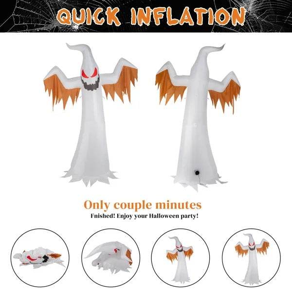 12ft 4pcs LED Lights Giant Scary Ghost Flames And Flashing Red Eyes Inflatable Halloween Decoration - Velora