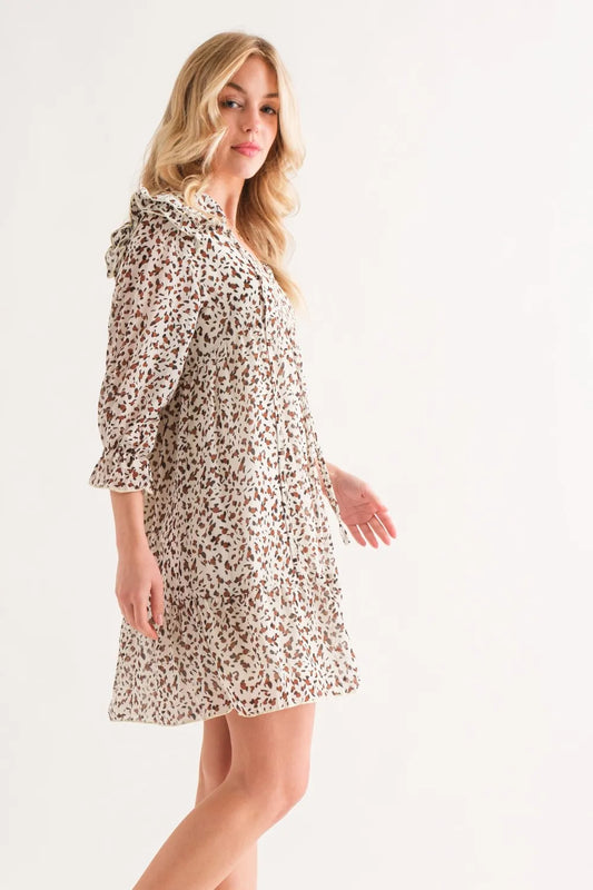 And The Why Leopard Ruffle Hem Woven Mini Dress - Velora